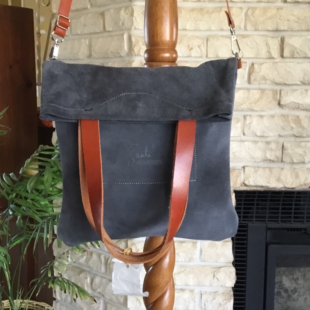 NWT HANDMADE SUEDE/LEATHER  CROSSBODY BAG - Picture 3 of 13